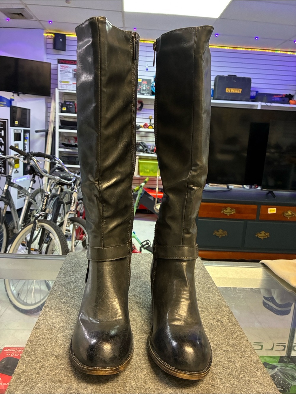Vintage 93 Over-the-Knee Black Leather Boots with Side Zip